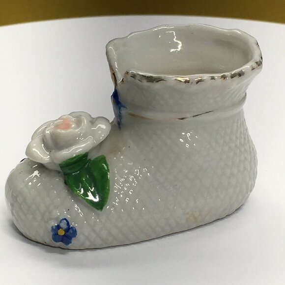 Vintage Miniature Boot Shoe Toothpick Holder Porcelain White Floral 2.5" L - Picture 2 of 9